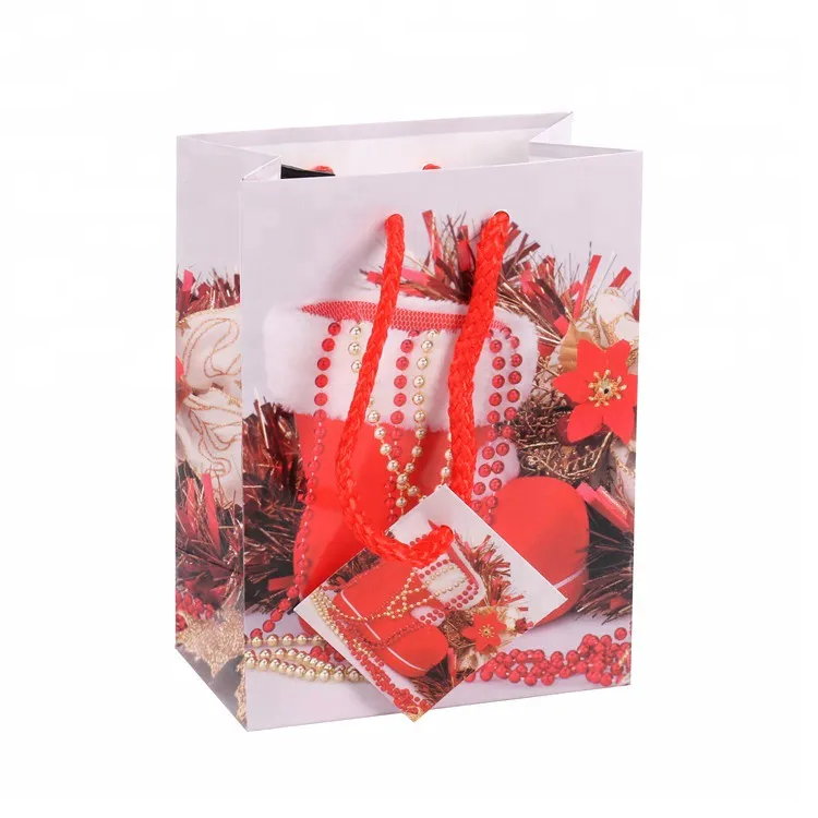 Customized Eco-friendly Fancy Decorative Christmas Gift Paper Bags With Handle