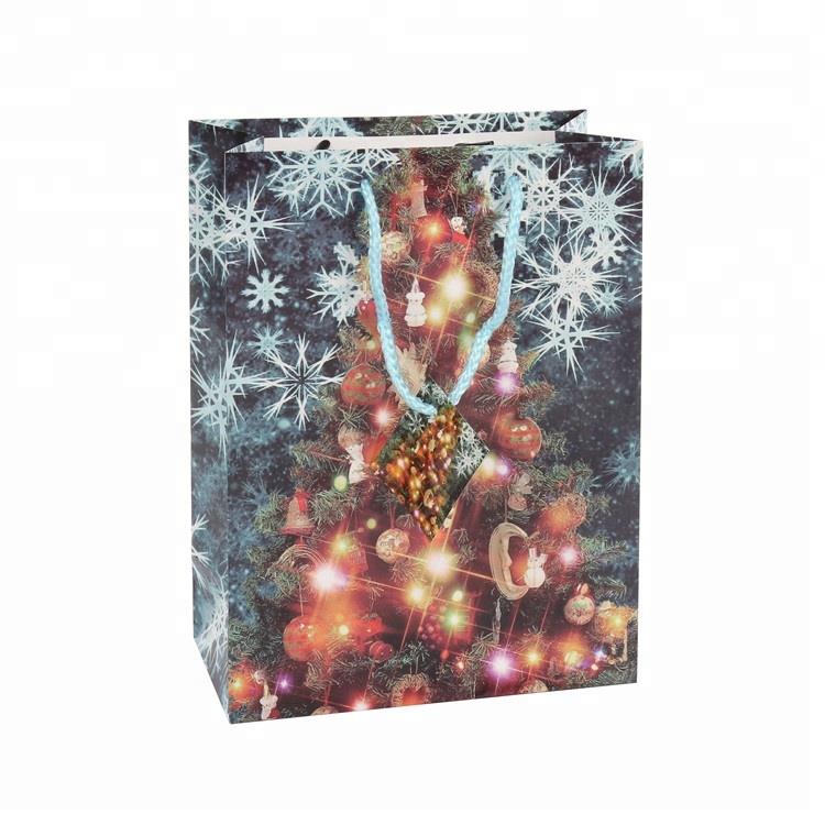 Bolsa de Papel de Regalo de Navidad Plegable de Lujo de Gran Descuento Con Mango De Cuerda Kraft