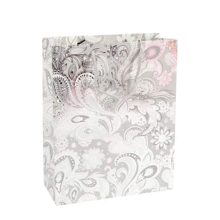 Fashion Recyclicable Feature Borse di carta regalo di logo personalizzate con maniglie, sacchetto di carta di gioielli fantasia