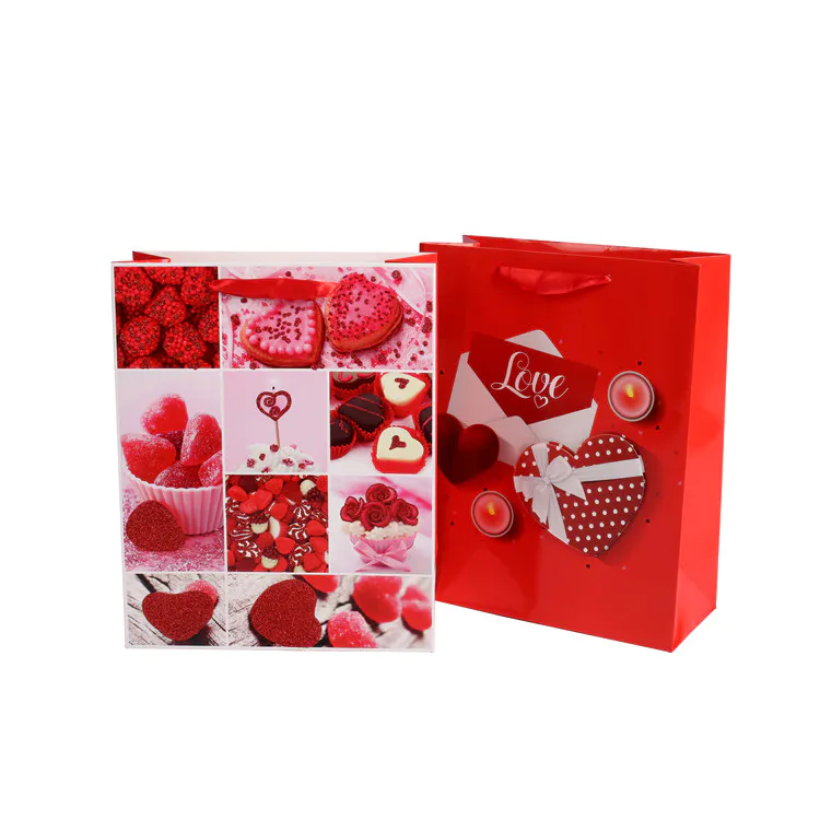 Customized Party Favors Red Present Tote Packaging Paper Chinese Wedding Gift Bag With Handle