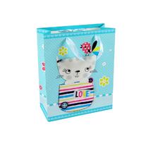 Wholesale Top Quality Lovely Cartoon Blue Square Gift Paper Carry Bags With Ribbon Handles