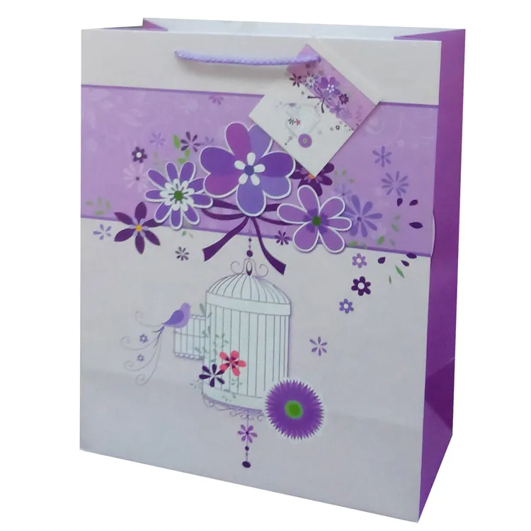 Wholesale TOP Quality Reusable Custom Printing Cartoon Purple Kraft Paper Bag