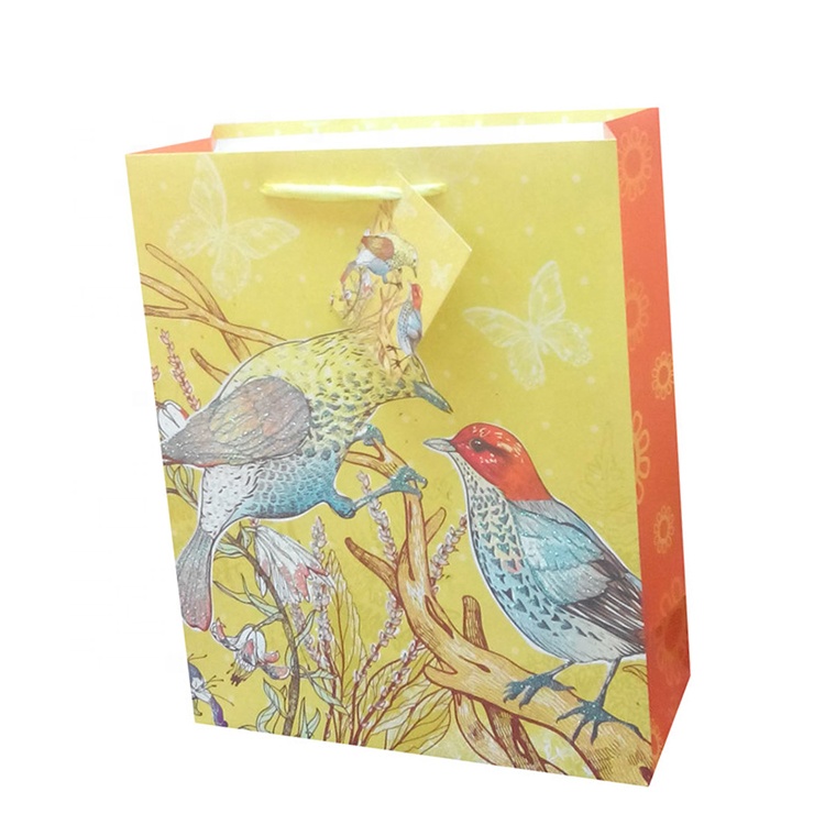 Vendita Calda logo personalizzato goffratura uccello fantasia stampa giardino borse da imallaggio regalo