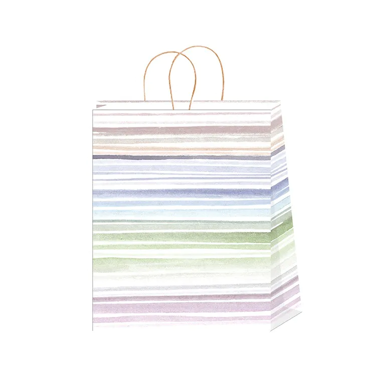 Unique Design Reusable Stripe Cool Colors Flat Bottom Disposable Shopping Paper Bag