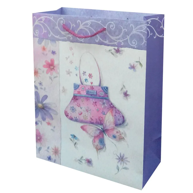 Wholesale Foldable Reusable Eco-friendly Cute Print Kraft Paper Bags With Rope Handles