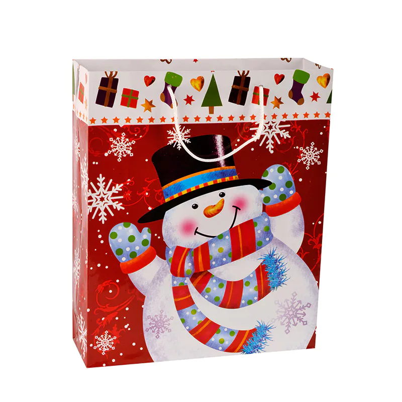 Wholesale Snowman Print Children Christmas Gift Paper Gift Bags With Two Handles