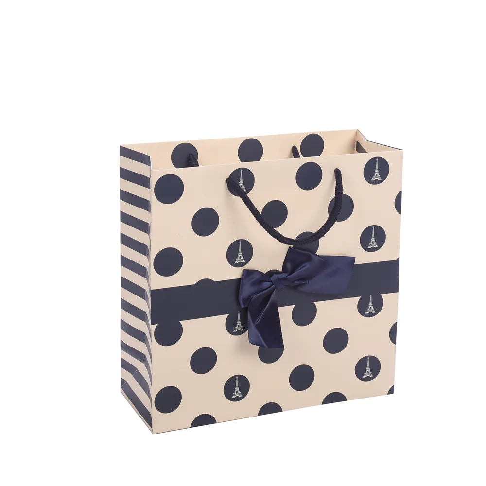 Hot Sale Small Black Dots Gift Bags New Design Printed Kraft Paper Bags With PP Rope