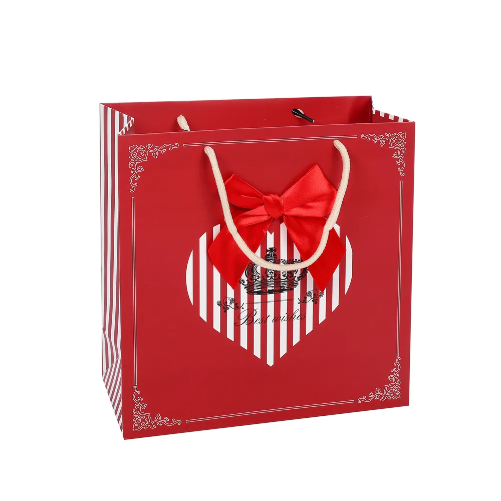 Wholesale High Quality Custom Logo Printed Red Wedding Paper Gift Bags With Rope Handles