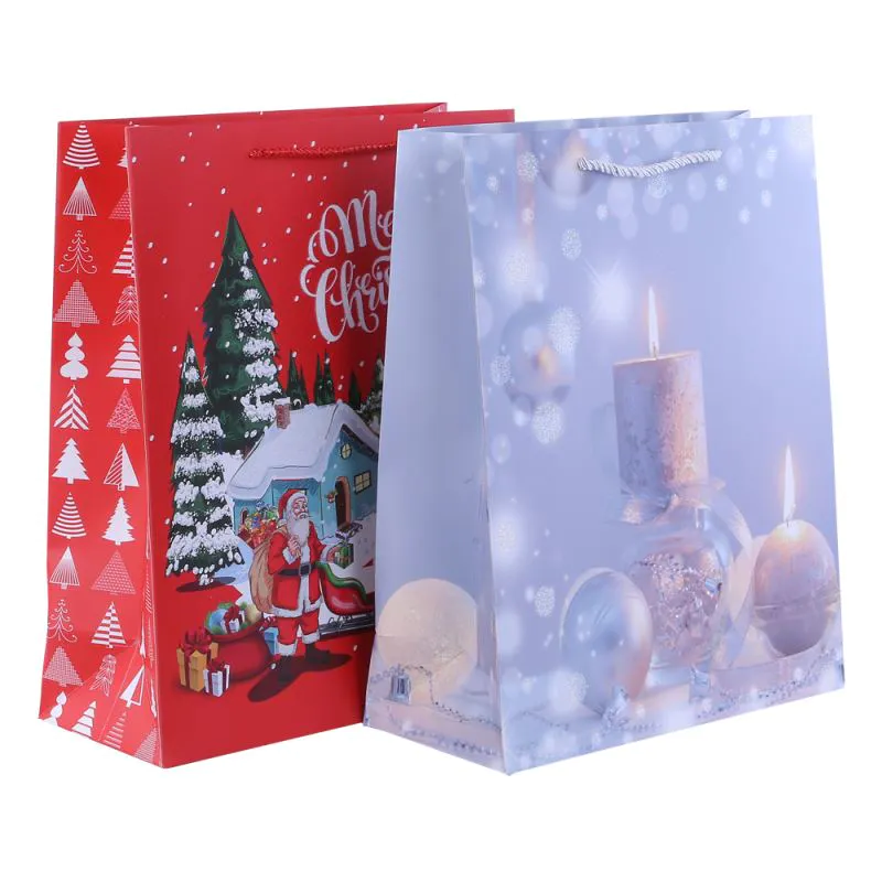 Trendy style christmas gift paper bag with handle exquisite decoration handmade paper bag