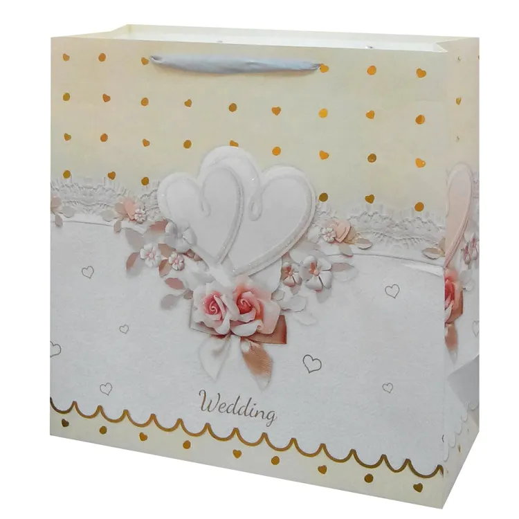 Wholesale High Quality Custom Printed Foldable Eco-friendly Fancy Lovely Wedding Paper Bags With Rope Handles