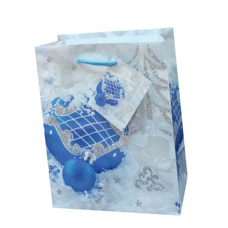 Custom Logo Printing Handmade Foldable Lovely Natrual Blue Paper Chocolate Gift Bags