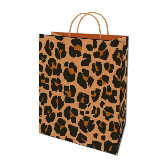 Hot Sale Leopard Print Design Fashion Eco-friendly Luxury Shopping Paper Gift Bags With Handles
