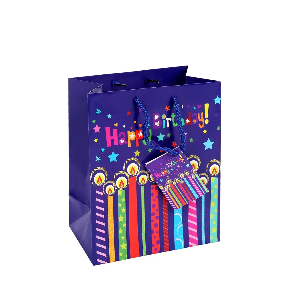 Customized Color Lovely Large Capacity Delicate DIY Blue Birthday Gift Bags With Small Card