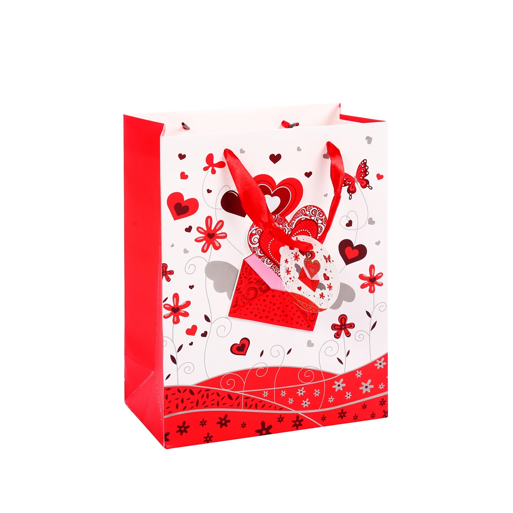 Bolso de Regalo de Papel Rojo Festivo Con Impresión Roja Festiva Duradera Ambiental Con Impresión del Logotipo