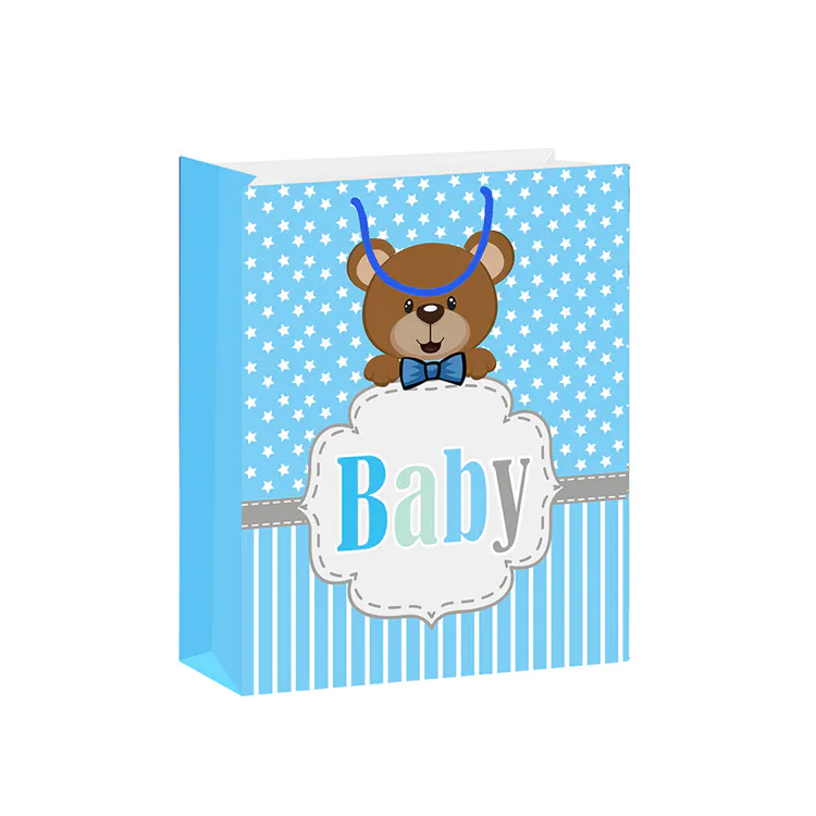 Promotional High Quality Blue Eco-friendly Durable Embossing Fancy Cartoon Paper Bags For Baby