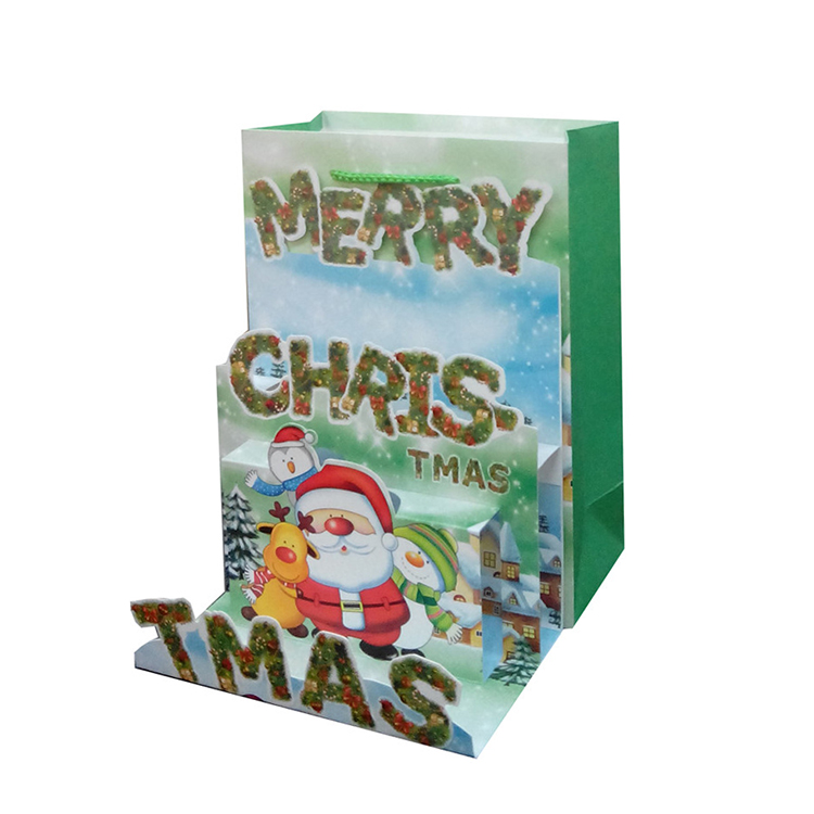 Haute Qualité Décorative Principale personnalisée Logo Imprimer Sac-Cadeau en Papier de Noël, Sac à provisions Papier Bon Marché