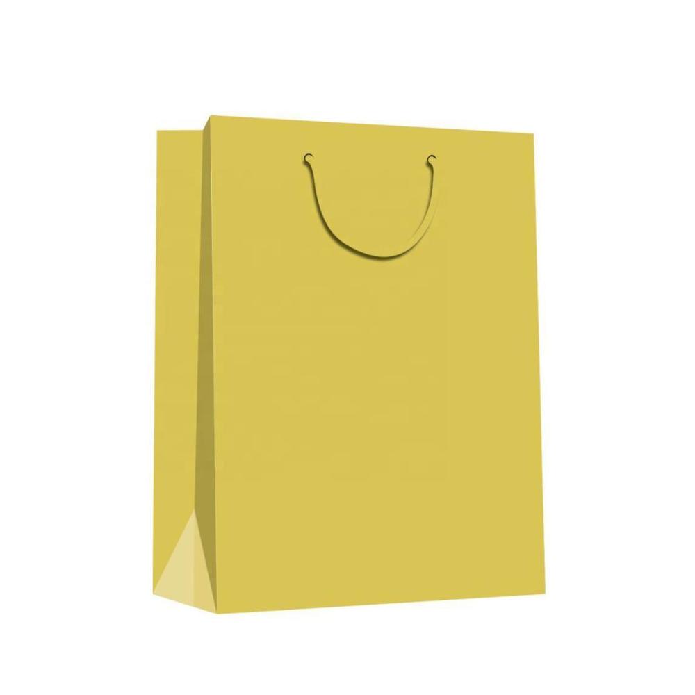 2019 Wholesale Fashion Solid Color Yellow Eco-friendly Paper Bags With Rope Handles