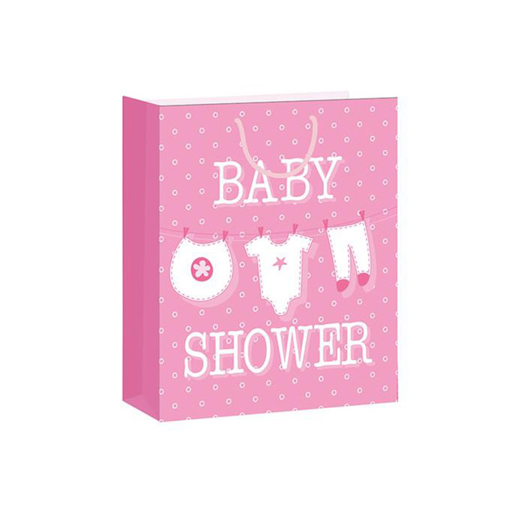 Pink Reusable Double Handle Baby Shower Drawstring Kraft Paper Bag