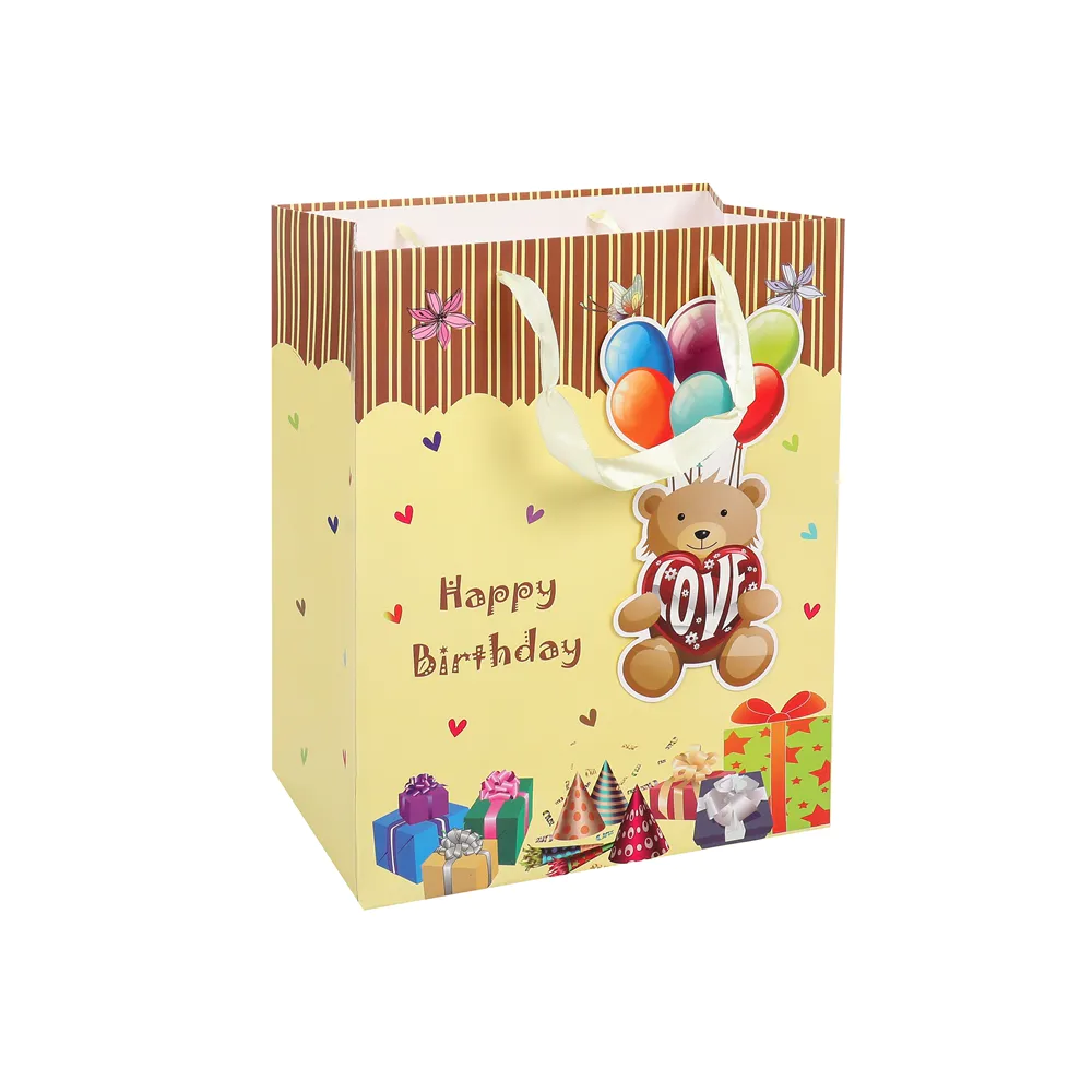 Custom Cartoon Printed Kids Birthday Party Fancy Paper Gift Bags With Rope Handles