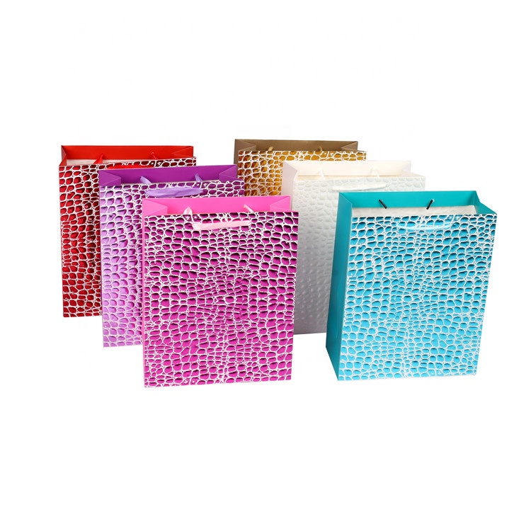 Custom Logo Colorful Fish Scale Grain Printing Luxury Fancy Gift Paper Bag With Ribbon Handles