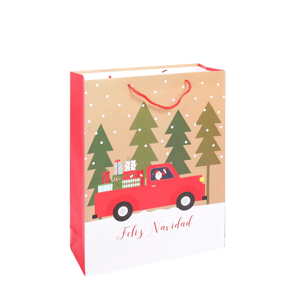 Venta Caliente Impresión Personalizada Mini Plegable Fiesta de Navidad Papel de Embalaje Bolso de Regalo Con La Manija de la Cuerda