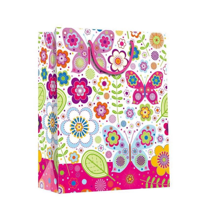 Fleur Colorée Personnalisée Imprimé Écologique Papier FLiable Pliable de Papier Cadeau Cadeau de Papier Avec Poignées