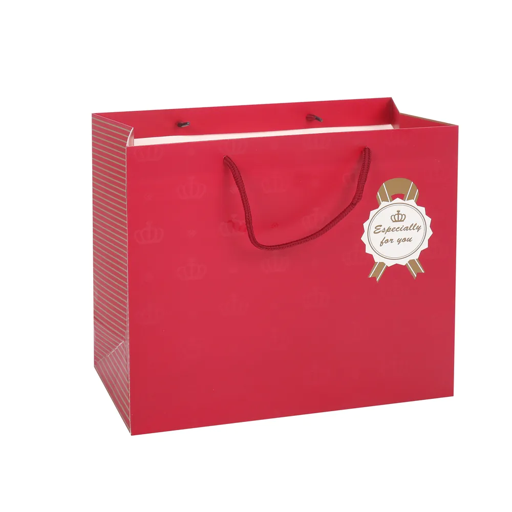 Wholesale Specially Custom Logo Printed Biodegradable Red Kraft Paper Gift Bags With Rope Handles