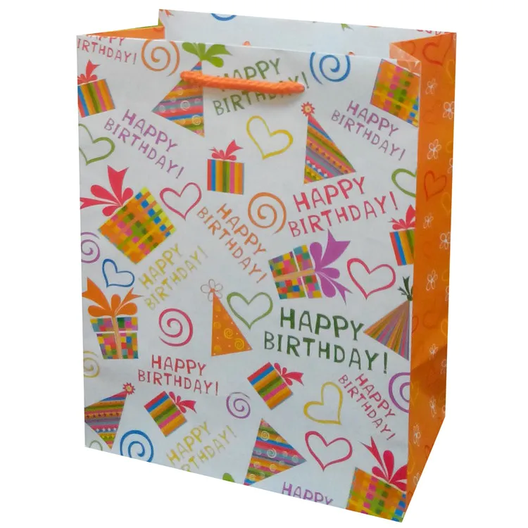 Hot Sale Fashion Custom Logo Printed Foldable Eco-friendly Happy Birthday Gift Paper Bags With Rope Handles