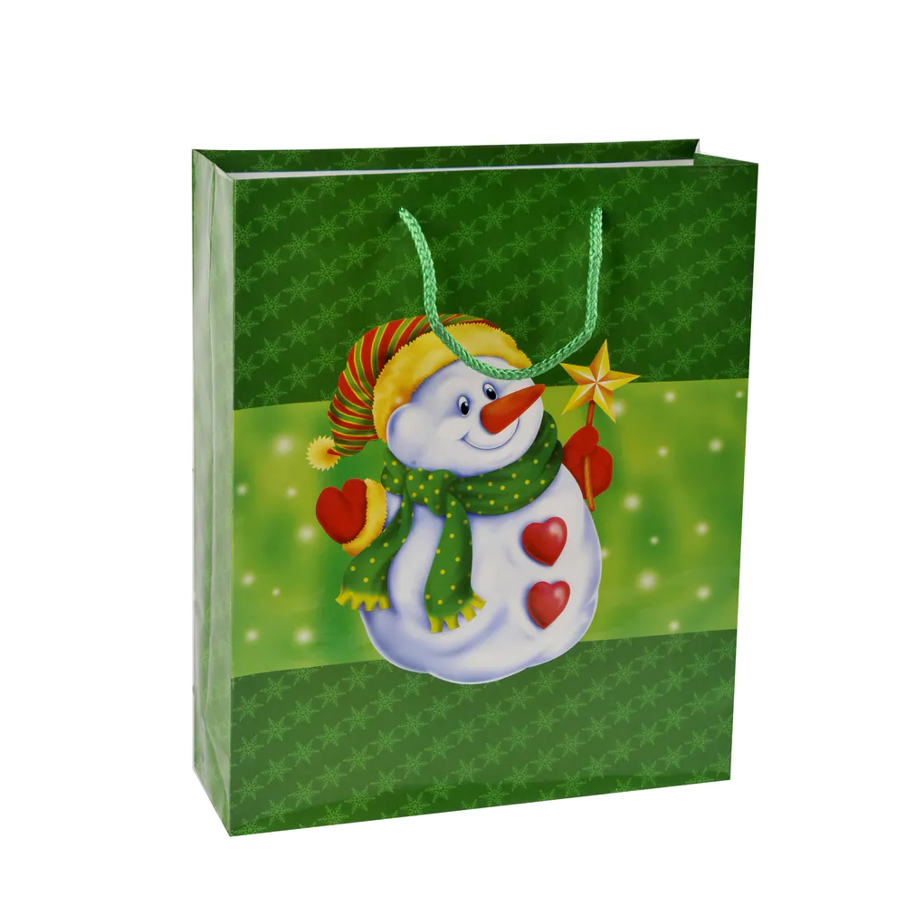 Heavy-duty Snowman Print Christmas Full Color Gift Paper Bag With Rope Handles