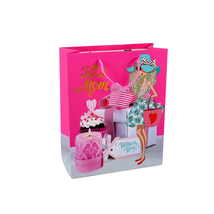 Nuovo Sacchetto di Carta da imallaggio denellare del regalo rosa del regalo di acquisto portatile personalizzato sviluppato con la stampa del logo