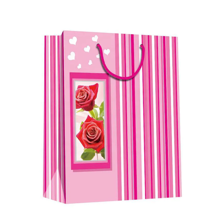 Wholesale Handmade Elegant Printing Pink Decorative Door Paper Gift Bags For Shopping
