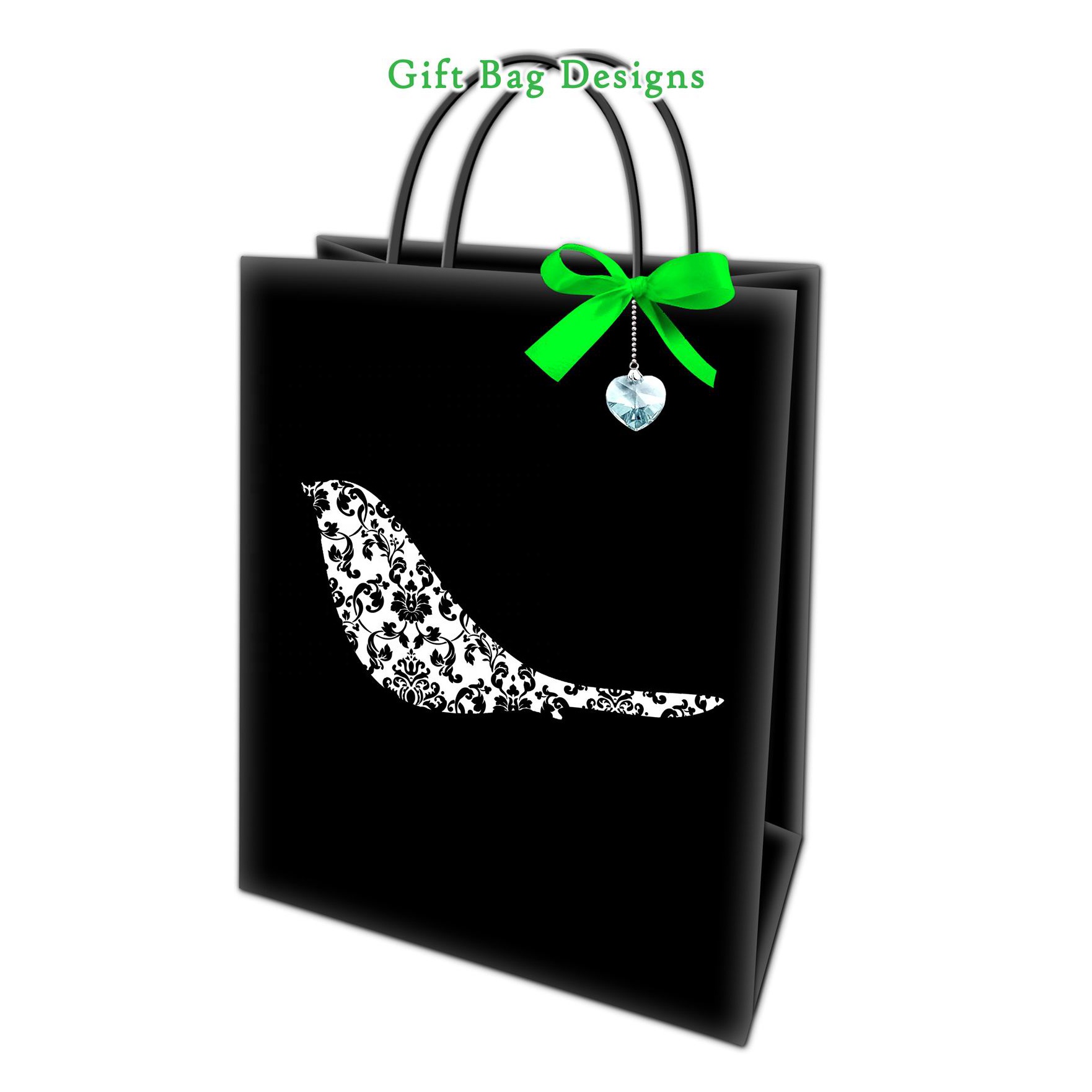 Promozione Retail Bird Pattern Personaggi Nero Regalo di Carta Shopping Bags con Bowknot Verde