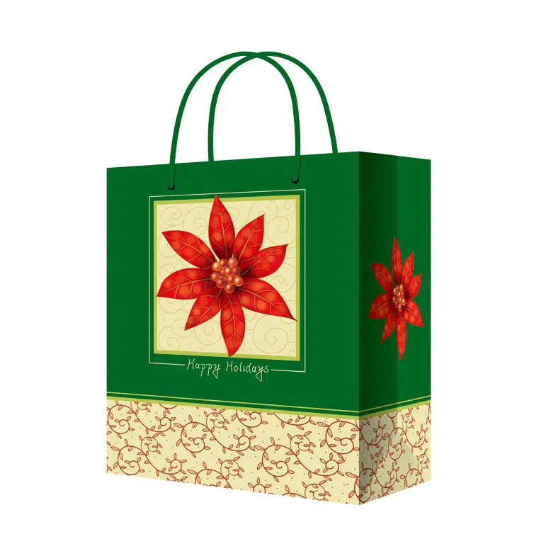 Wholesale Customized Print Durable Christmas Paper Bags With Rope Handles