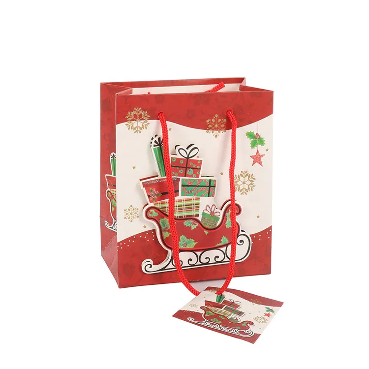 Promotional Custom High Quality Eco-friendly Fashion Fancy Christmas Paper Gift Bags With Rope Handles