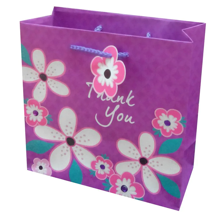 Beautiful Flower Print Reusable Durable Party Gift Paper Bag With Rope Handles