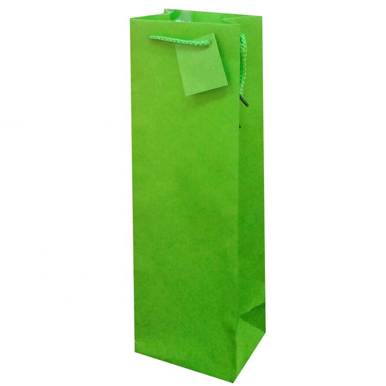 Custom Printing Green Solid Color Party Gift Wine Bottle Paper Bags