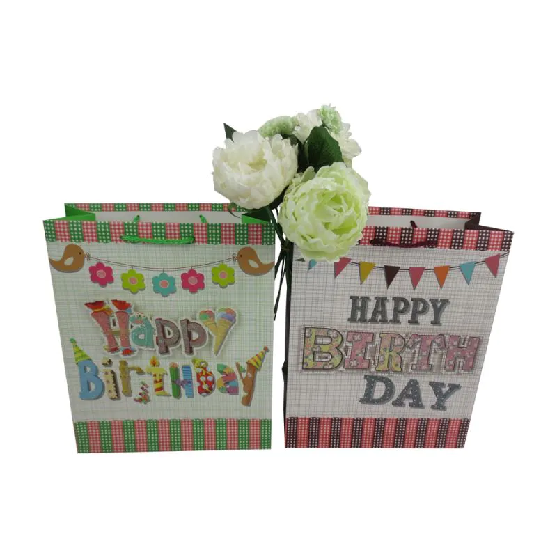 Hot selling workmanship 3d lovely pattern recycled birthday gift paper bag