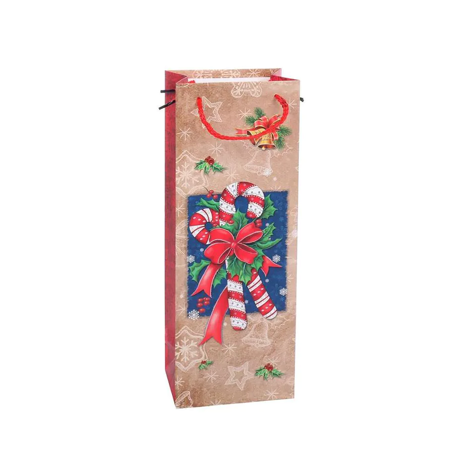 New Products Fashionable Reusable Printing Cartoon Hand Kraft Paper Wine Bag With Rope Handle