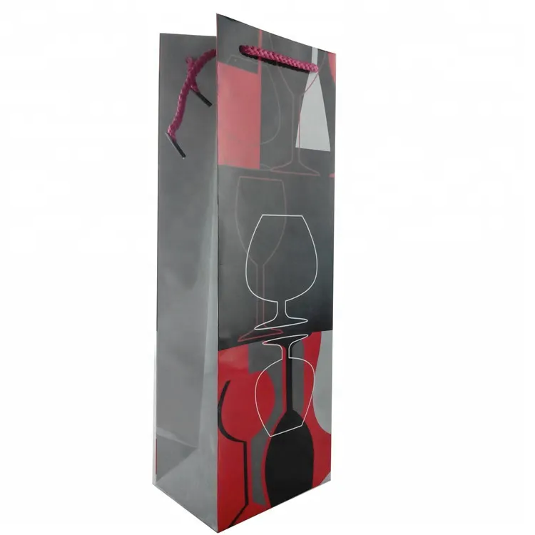 Custom Logo Printed Recyclable Shopping Paper Bag Paper Wine Bottle Gift Bag