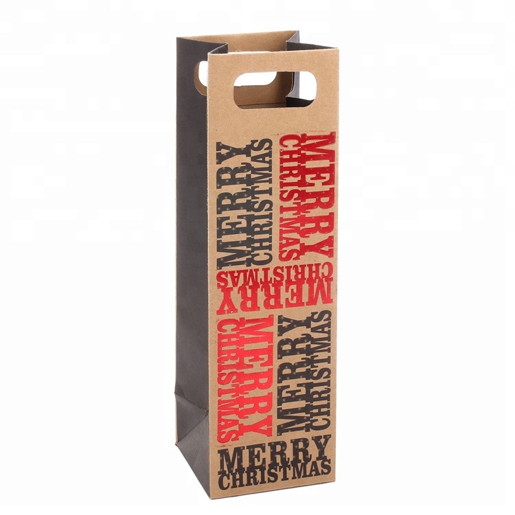 Diseño personalizado simple claro una botella portátil vino papel bolso de compras con caráculo