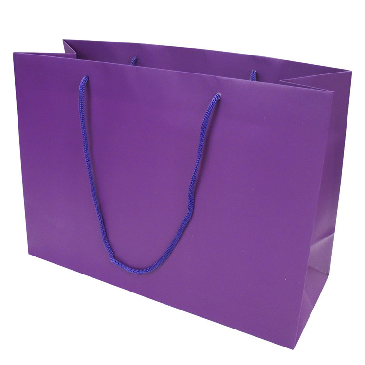 Nuevo Diseño Matt Lamination Purple Craft Custom Kraft Papel Bag Bolsa de compras de Papel Con ASA