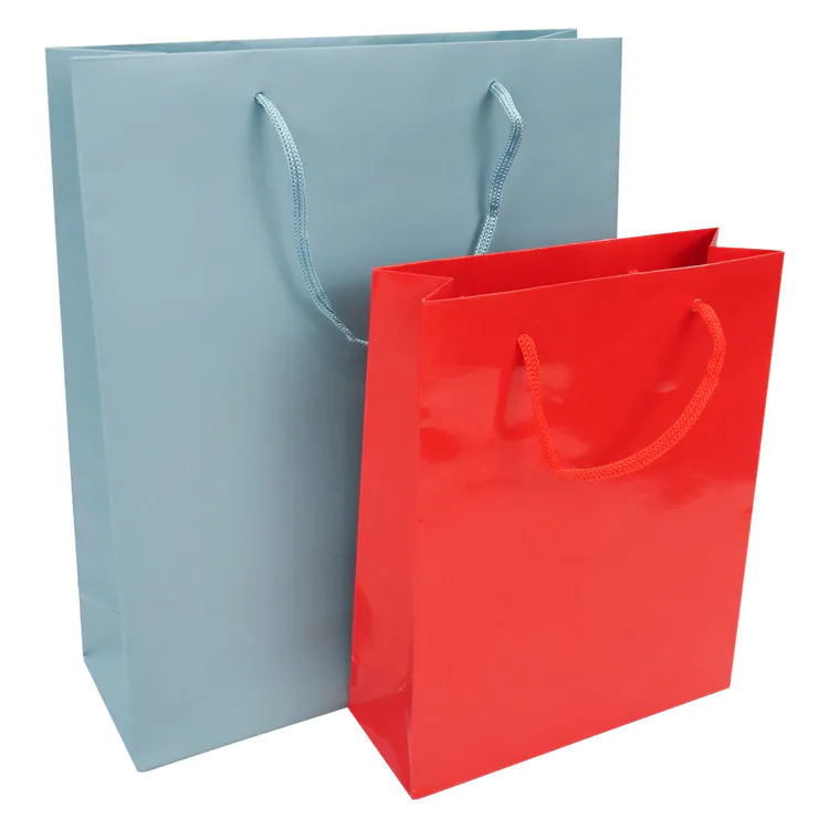 Custom dumb bright film recycled cheap solid color kraft gift shopping paper bag with handle