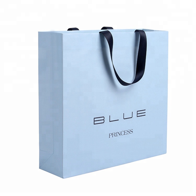 Chaud Vente bleue Fashional Ecologicielle Shopping Sacs en Papier Avec Poignées