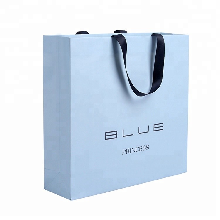 Hot Selling Blue Fashional Eco-Friendly Shopping Gift Paper Bags With Handles