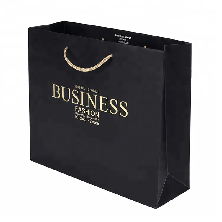 Wholesale Custom Fashional Design Printing Folding Gift Black Shopping Paper Bag