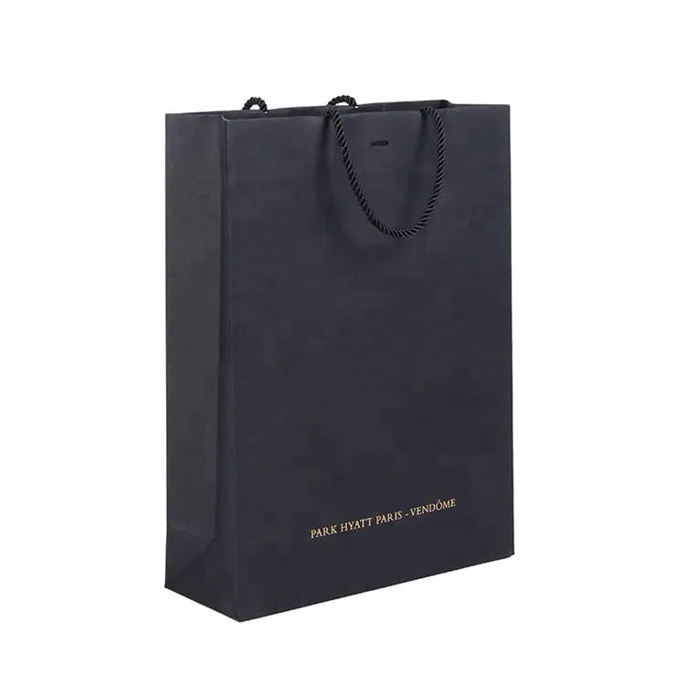 Laminazione di Lusso logo Personalizzato Borsa da Stampa Pieghevole da Stampa Nero Shopping Bag