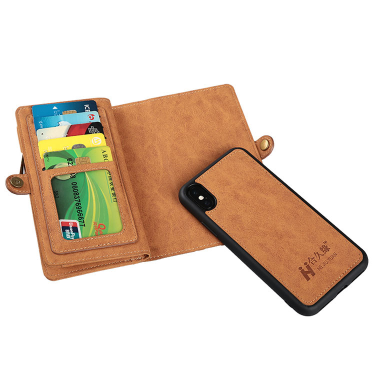 Custom Best Selling 2 in 1 Detachable PU Leather Wallet Phone Case with Zipper for iPhone Xs Max X XR