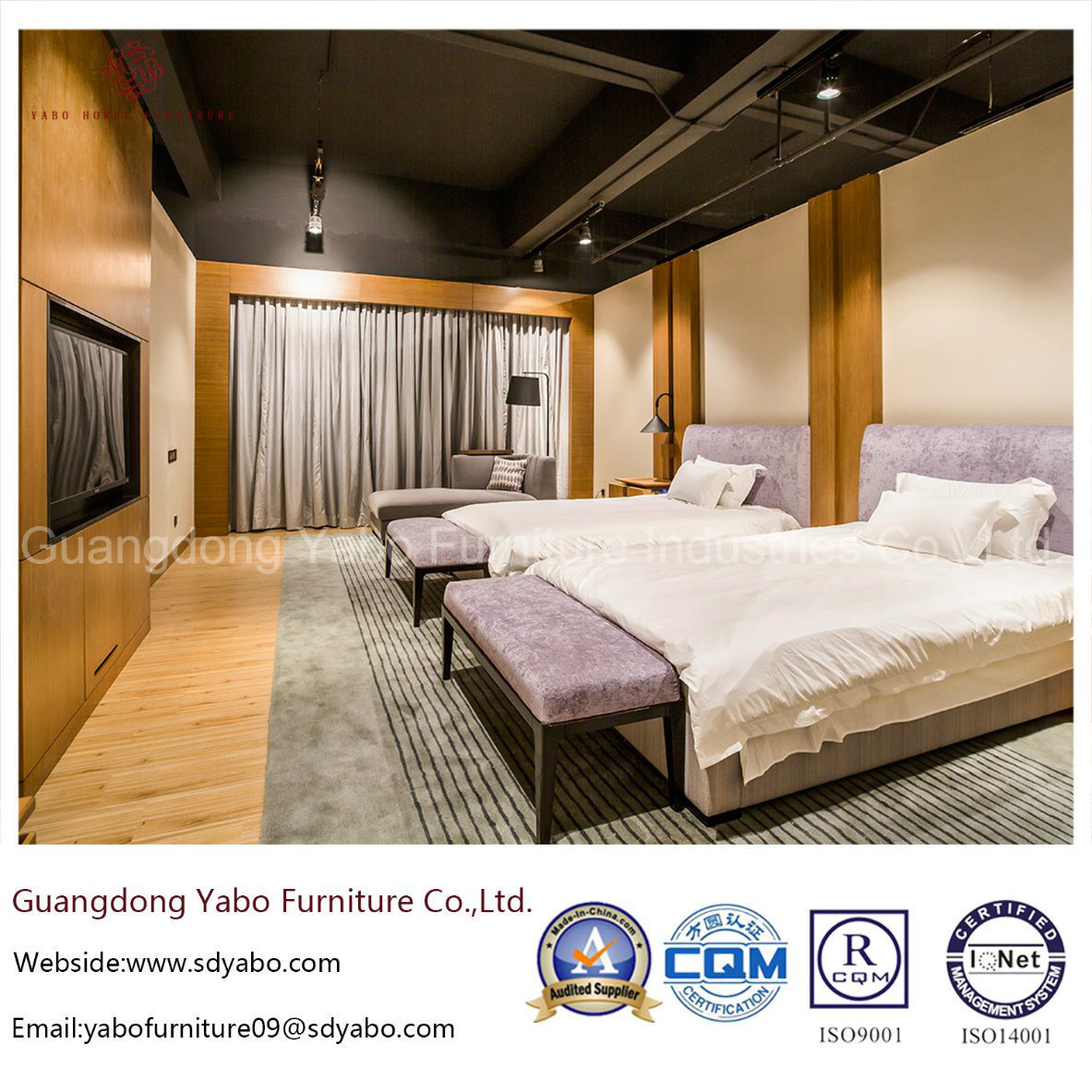 Contemporary Bamboo Hotel Bedroom Furniture with Double Bed (YB-O-76)