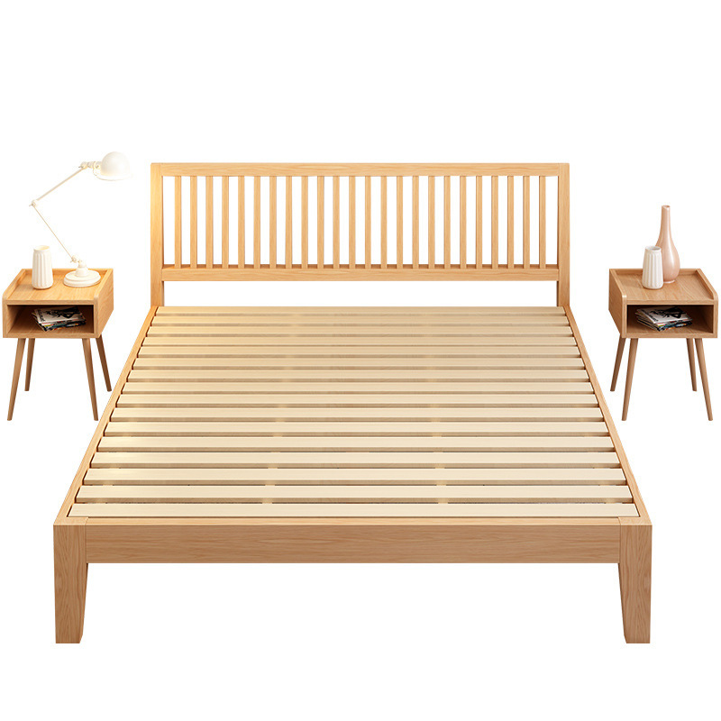 Wooden Solid Wood Twin Double Beds Furniture Frames Simple Design Modern Hotel Single Bed