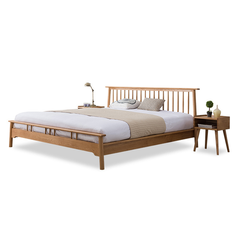 Solid Oak Wood Sleeping Bed Modern wooden Bedroom Furniture